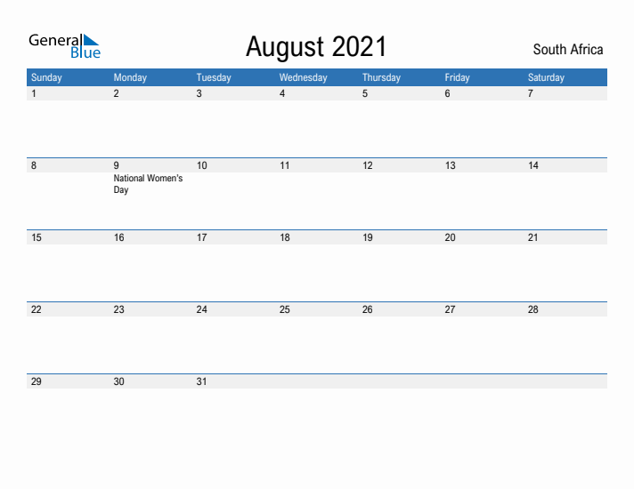 Fillable August 2021 Calendar