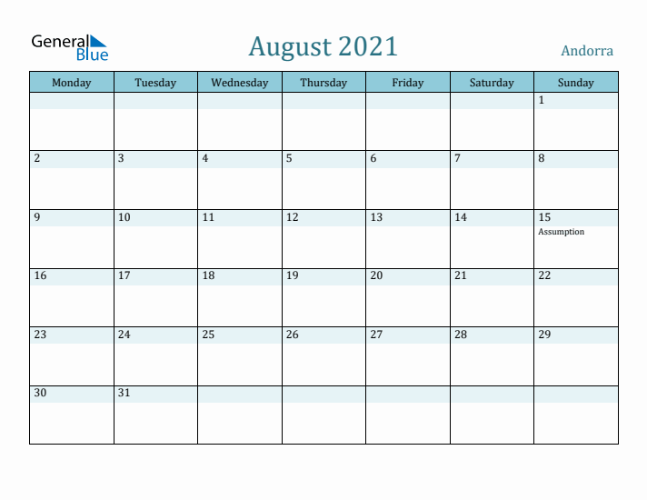 August 2021 Calendar with Holidays