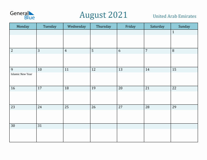 August 2021 Calendar with Holidays