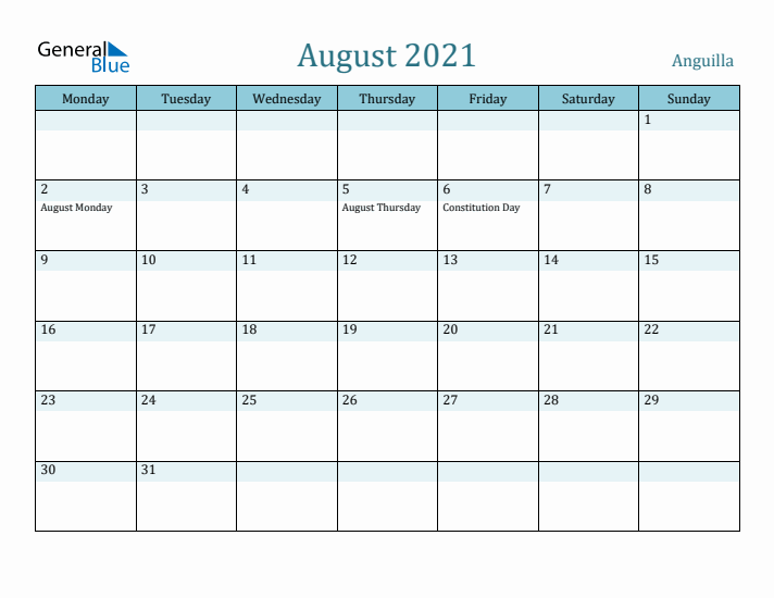 August 2021 Calendar with Holidays