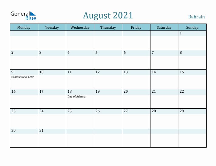 August 2021 Calendar with Holidays