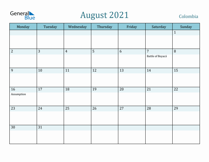 August 2021 Calendar with Holidays