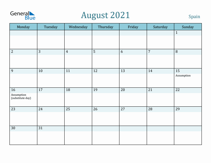 August 2021 Calendar with Holidays