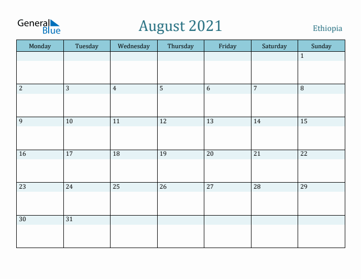 August 2021 Calendar with Holidays