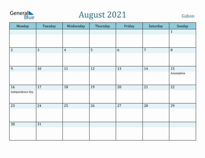 August 2021 Calendar with Holidays