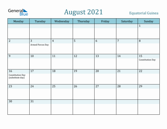 August 2021 Calendar with Holidays