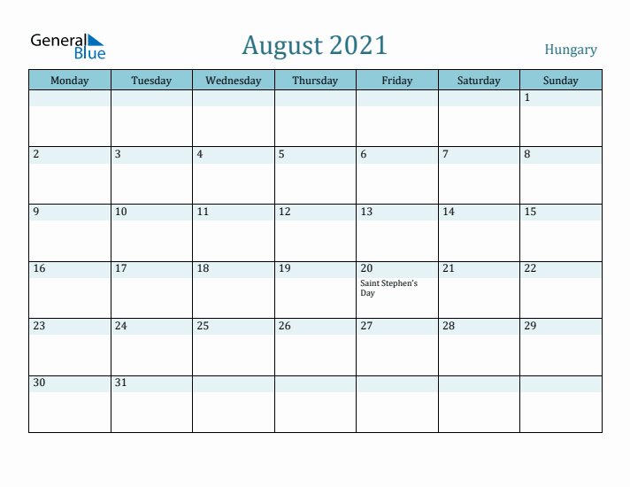 August 2021 Calendar with Holidays