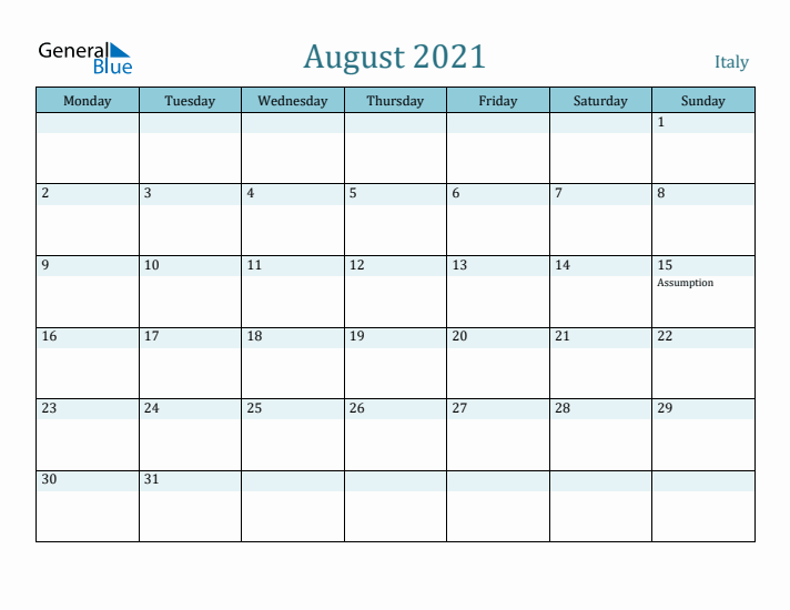 August 2021 Calendar with Holidays