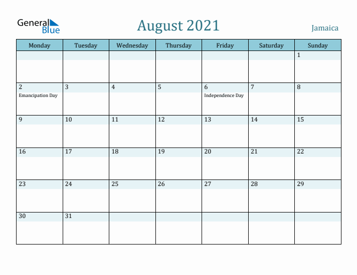 August 2021 Calendar with Holidays