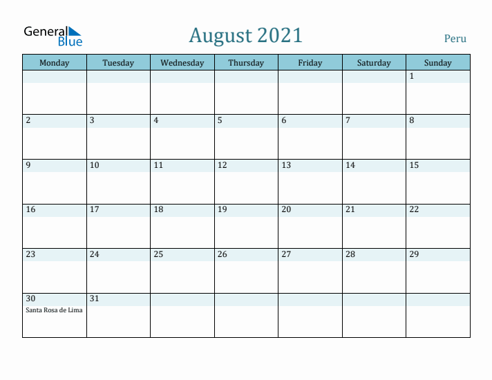 August 2021 Calendar with Holidays