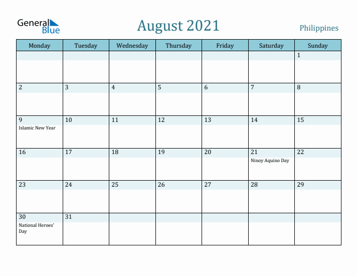 August 2021 Calendar with Holidays