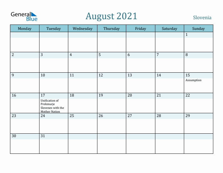 August 2021 Calendar with Holidays