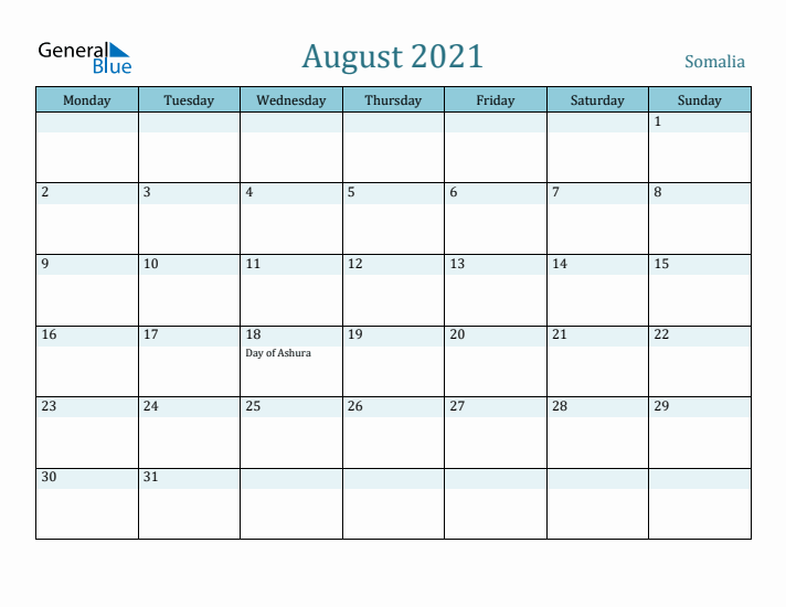 August 2021 Calendar with Holidays