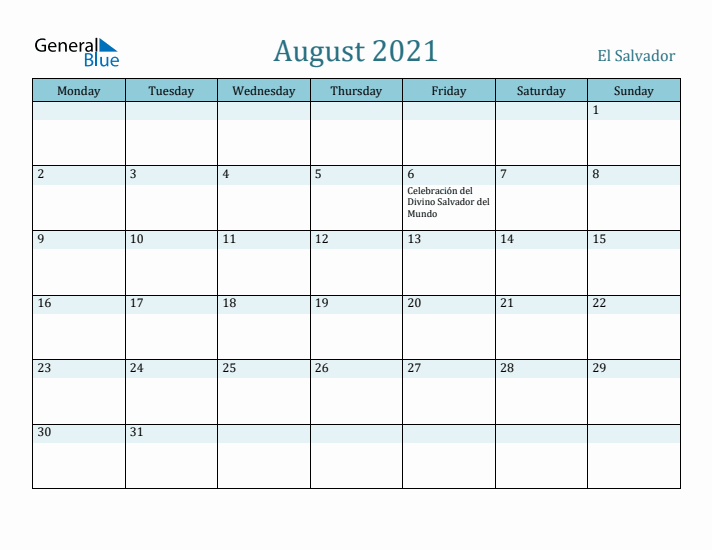 August 2021 Calendar with Holidays