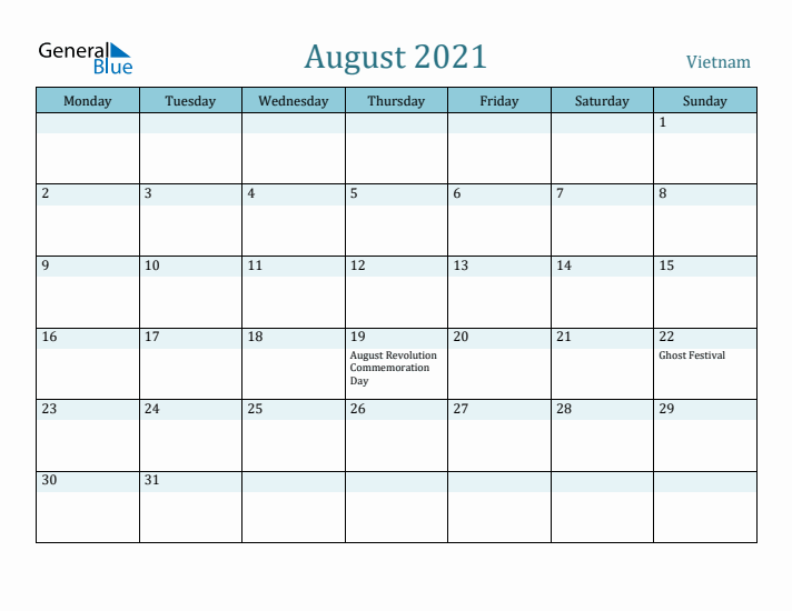 August 2021 Calendar with Holidays