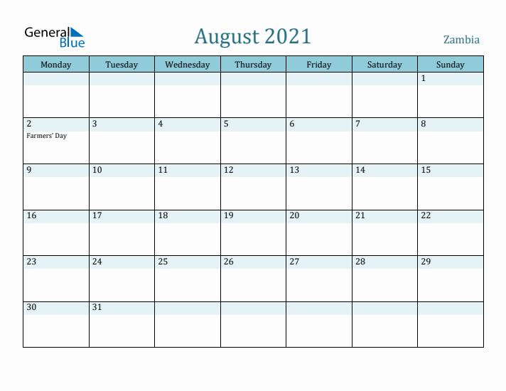 August 2021 Calendar with Holidays