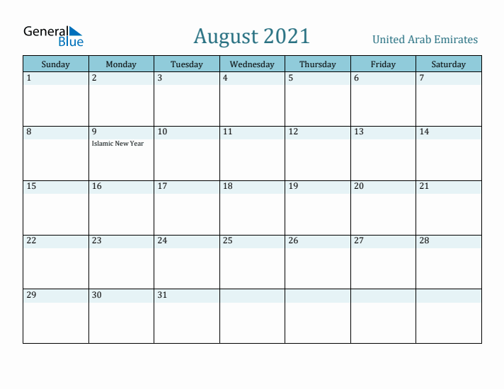 August 2021 Calendar with Holidays