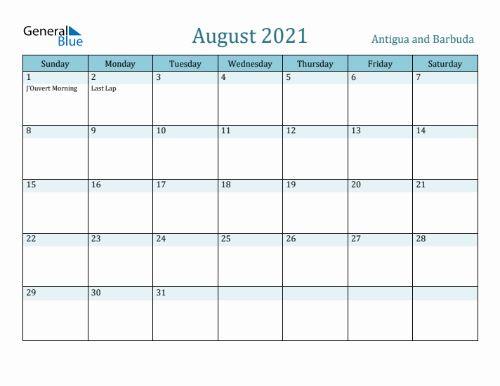 August 2021 Calendar with Holidays