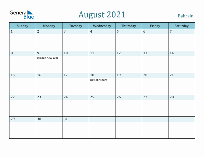 August 2021 Calendar with Holidays