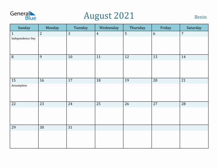 August 2021 Calendar with Holidays