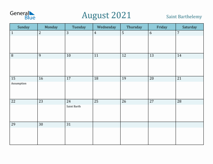 August 2021 Calendar with Holidays