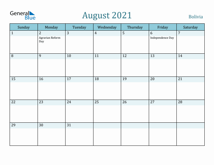 August 2021 Calendar with Holidays