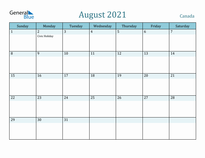 August 2021 Calendar with Holidays