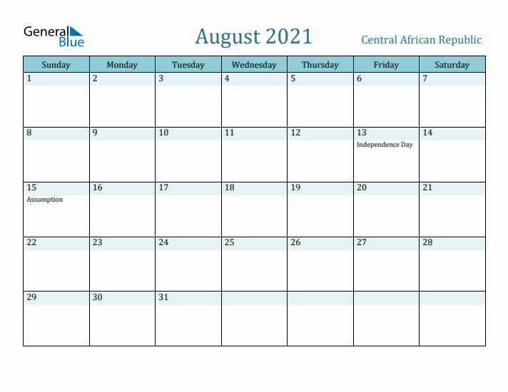 August 2021 Calendar with Holidays