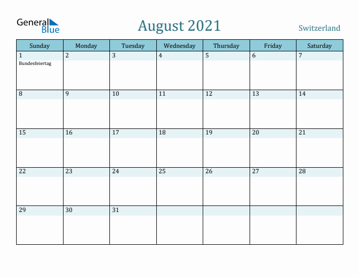 August 2021 Calendar with Holidays