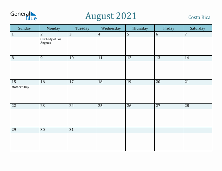 August 2021 Calendar with Holidays