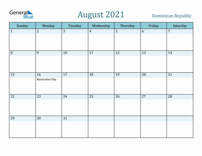 August 2021 Calendar with Holidays