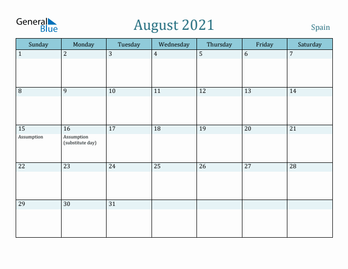 August 2021 Calendar with Holidays