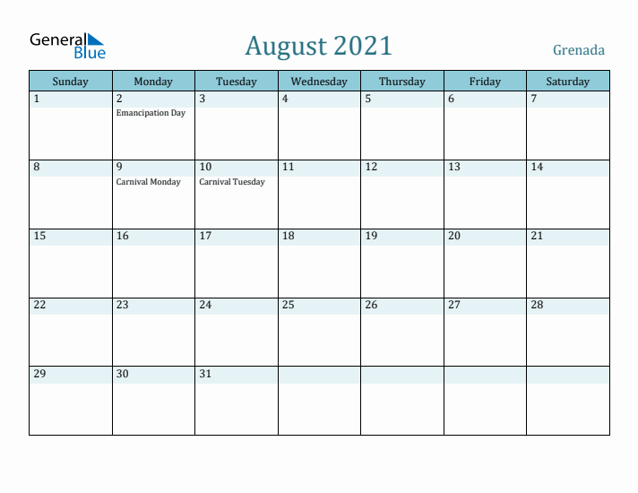 August 2021 Calendar with Holidays