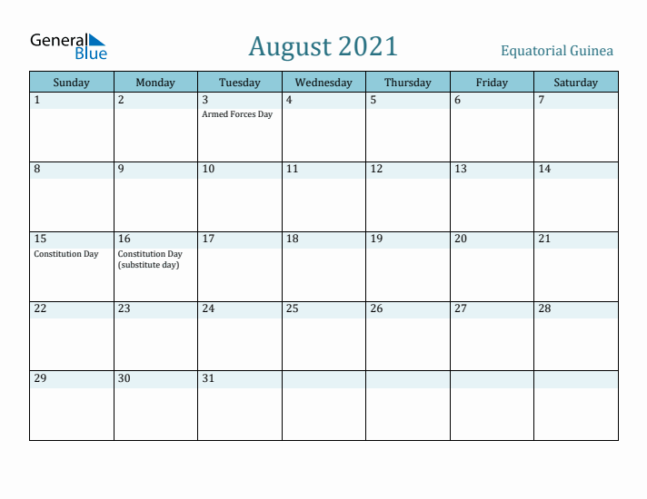 August 2021 Calendar with Holidays