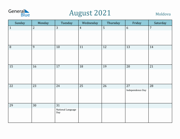 August 2021 Calendar with Holidays