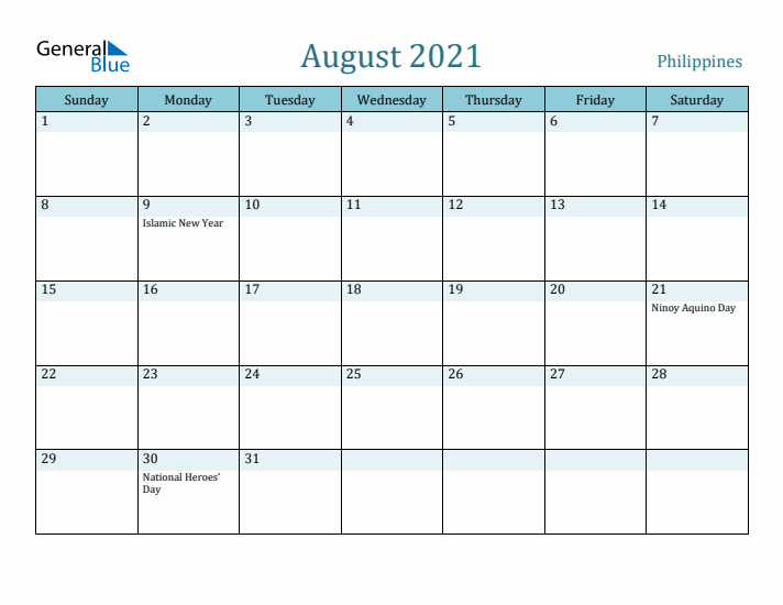 August 2021 Calendar with Holidays