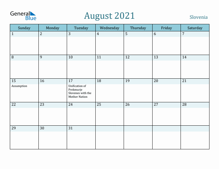 August 2021 Calendar with Holidays