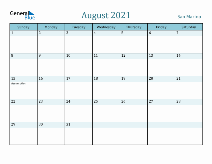 August 2021 Calendar with Holidays