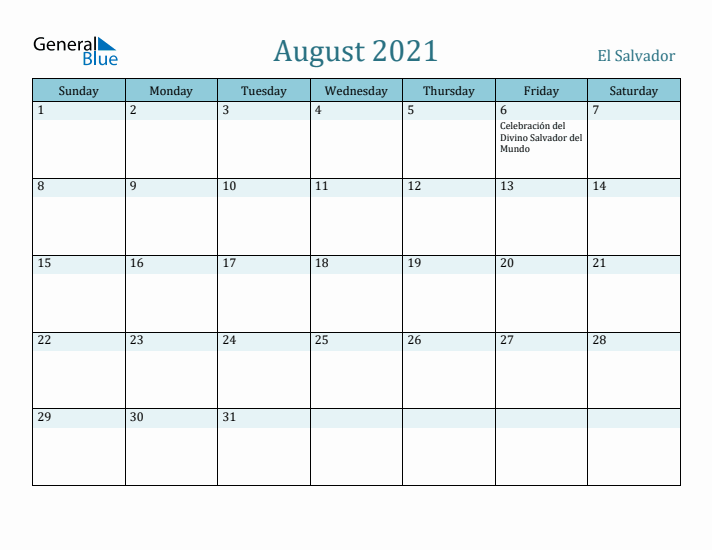 August 2021 Calendar with Holidays