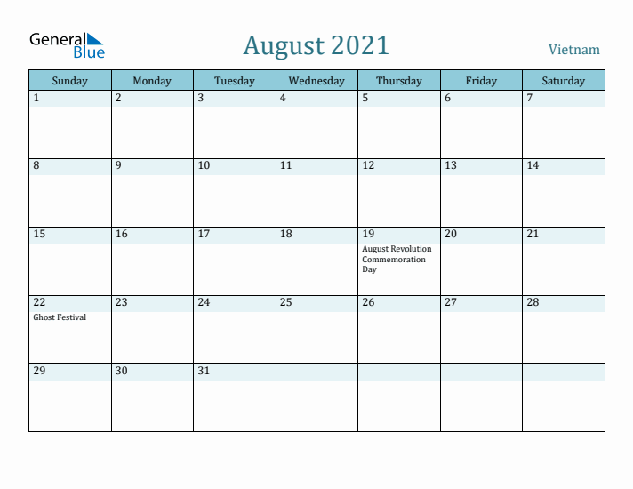 August 2021 Calendar with Holidays