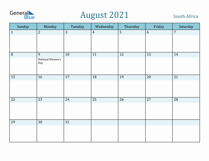 August 2021 Calendar with Holidays