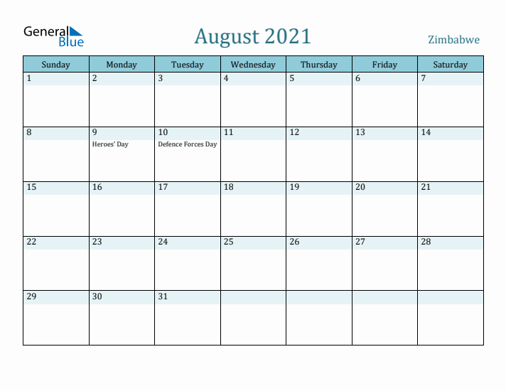 August 2021 Calendar with Holidays