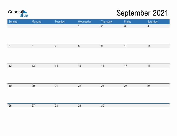 Fillable Calendar for September 2021