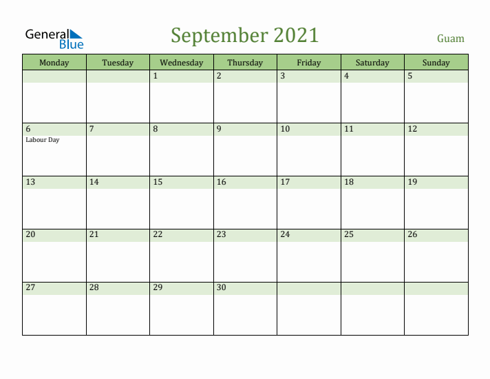 September 2021 Calendar with Guam Holidays