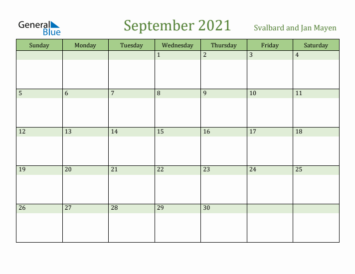 September 2021 Calendar with Svalbard and Jan Mayen Holidays