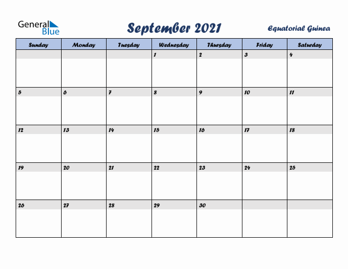 September 2021 Calendar with Holidays in Equatorial Guinea