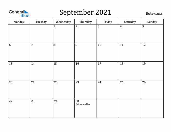 September 2021 Calendar Botswana