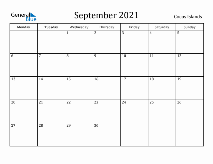 September 2021 Calendar Cocos Islands