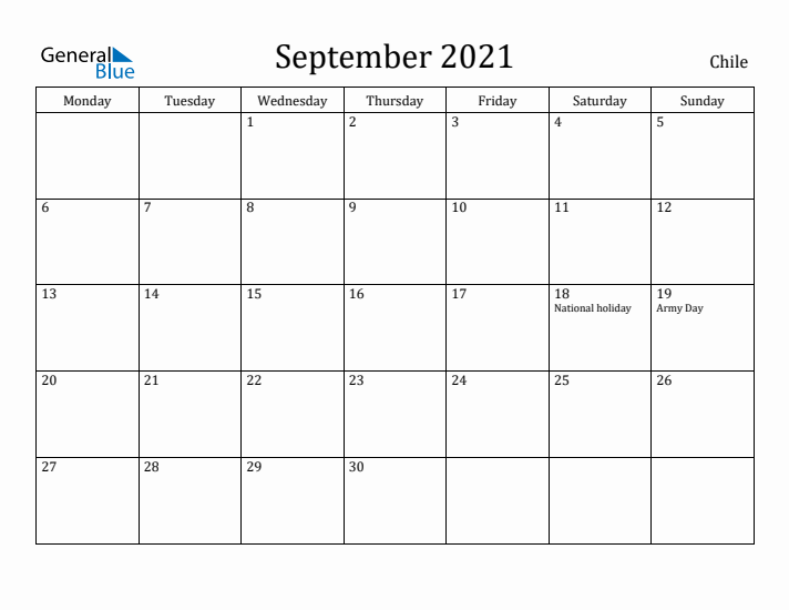 September 2021 Calendar Chile