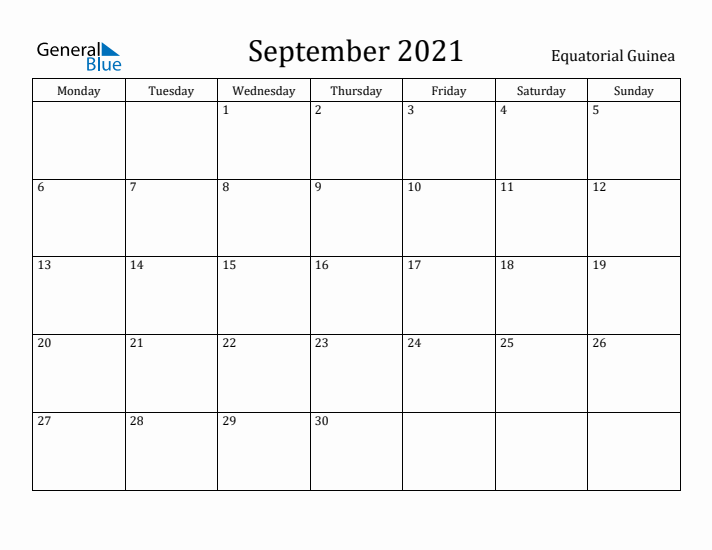 September 2021 Calendar Equatorial Guinea